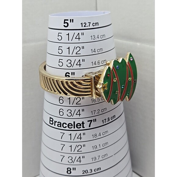 Arm Candy Christmas Tree Ladies Cuff Watch Quartz Gold Tone New Battery Xmas Fun - Picture 8 of 13